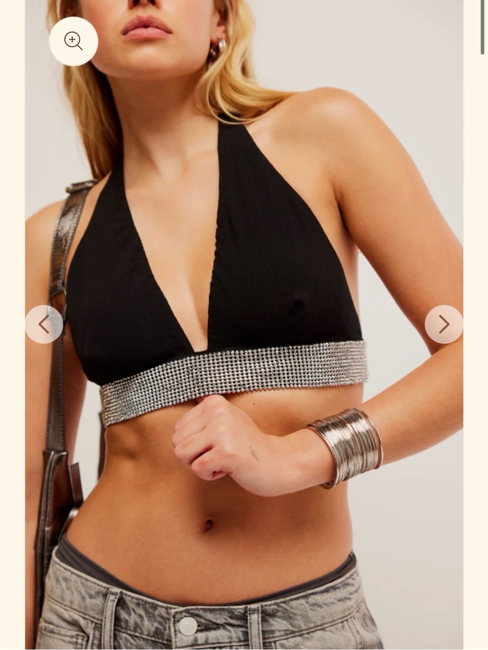Free People Black Halter Rhinestone Band Crop Top